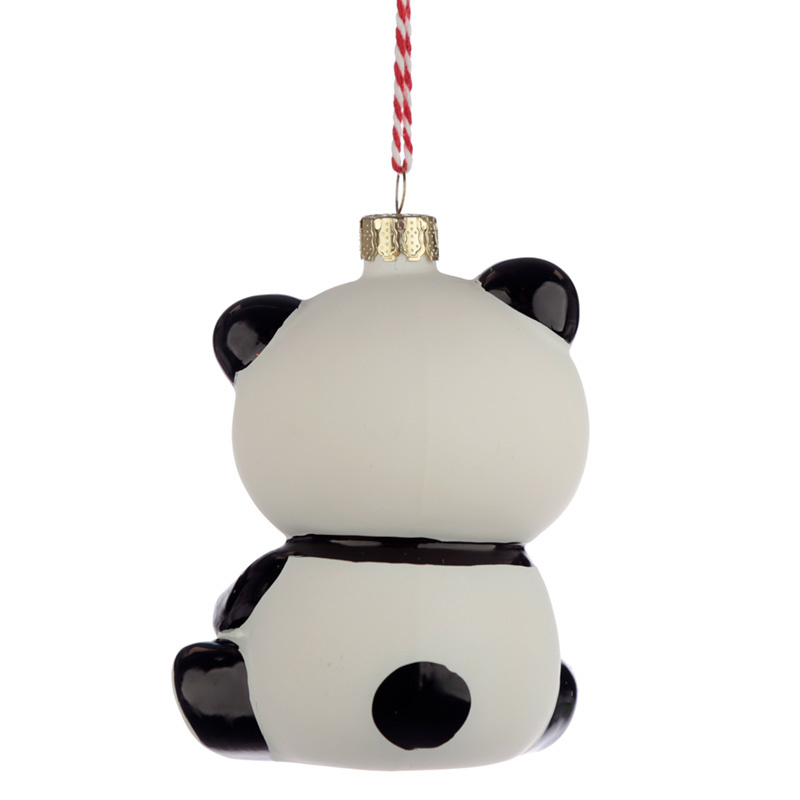 Panda met Kersttoetje Glazen Kerstbal