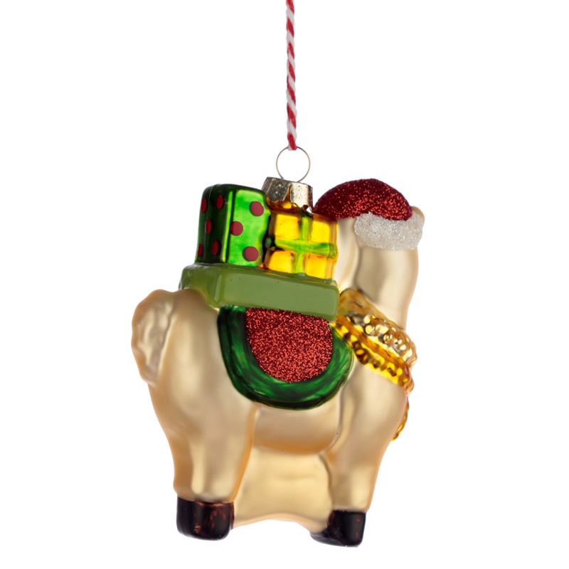 Lama met Cadeau Glazen Kerstbal