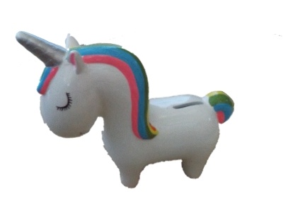 Spaarpot Eenhoorn met regenboog manen XL wit