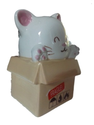 Keramiek Kat in een doos Spaarpot