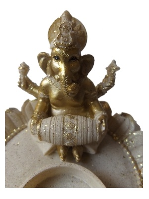 Theelichthouder Ganesha op lotus gemaakt van poly beige, goud