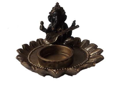 Ganesh met kaarshouder poly Gold
