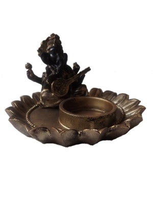 Ganesh met kaarshouder poly Gold