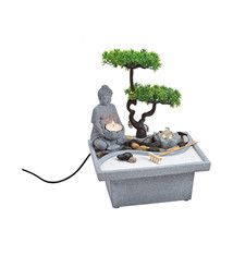 Kamer fontein Boeddha met bonsai-boom verlicht