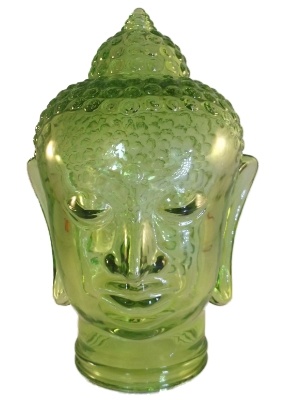 Boeddha hoofd van Glas Groen 24 cm