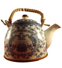 Theepot Blauw met goudklompen