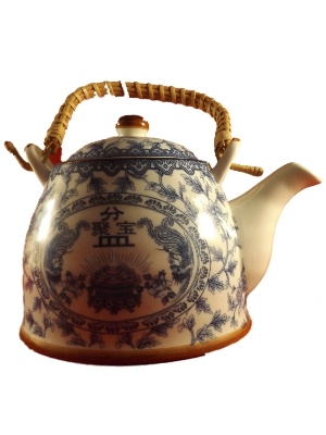 Theepot Blauw met goudklompen