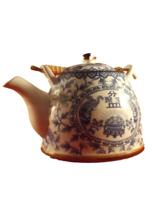 Theepot Blauw met goudklompen