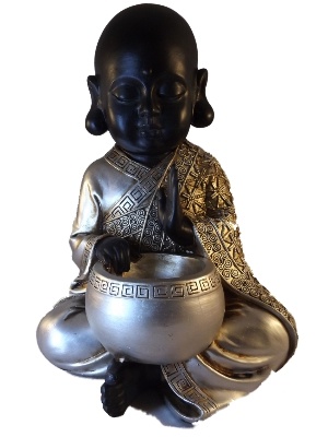 Monnik met kom  Zwart/zilver