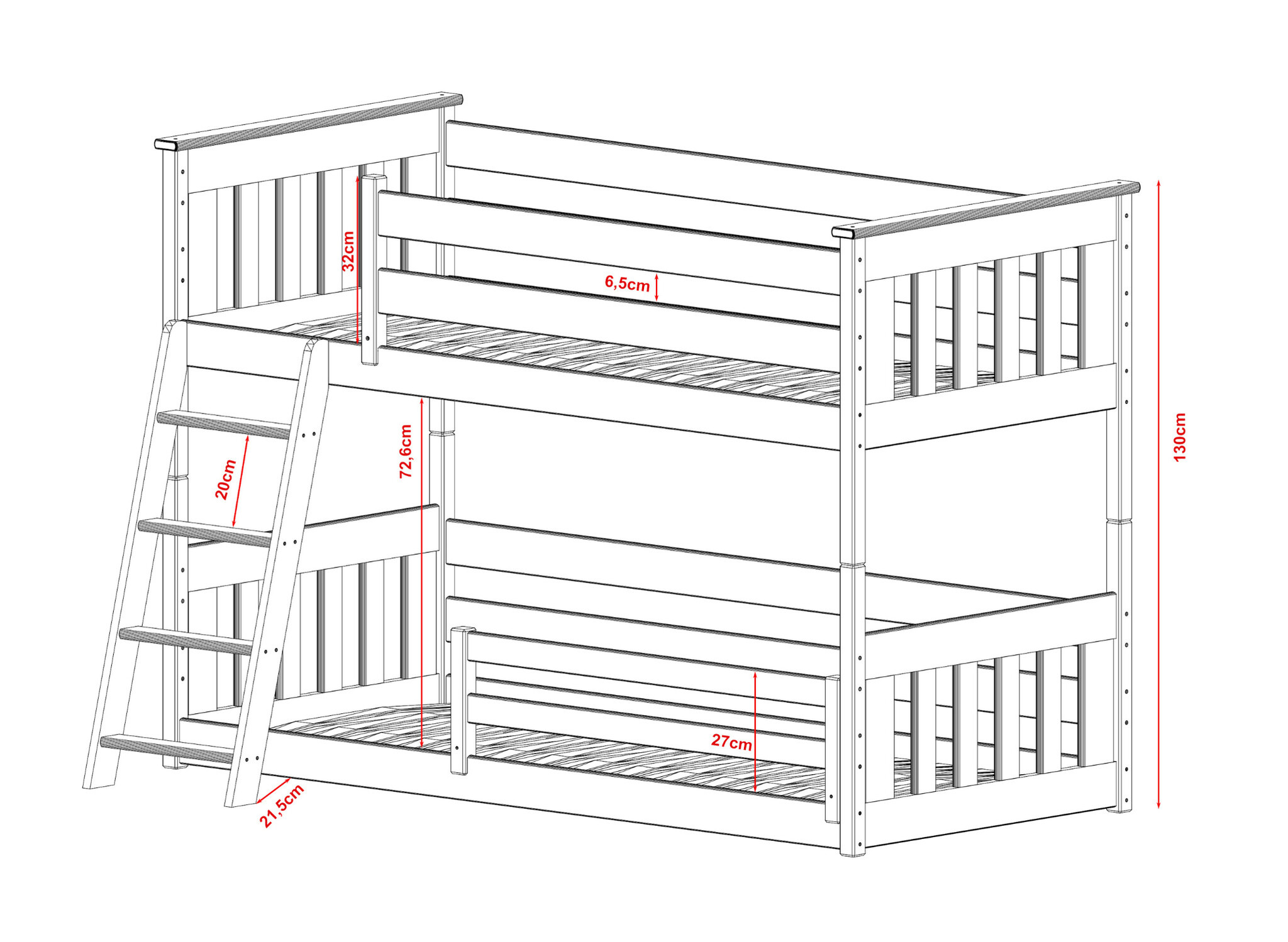 Stapelbed met Ladder Kiki - 2-persoons - 90 x 200 - Direct Leverbaar!
