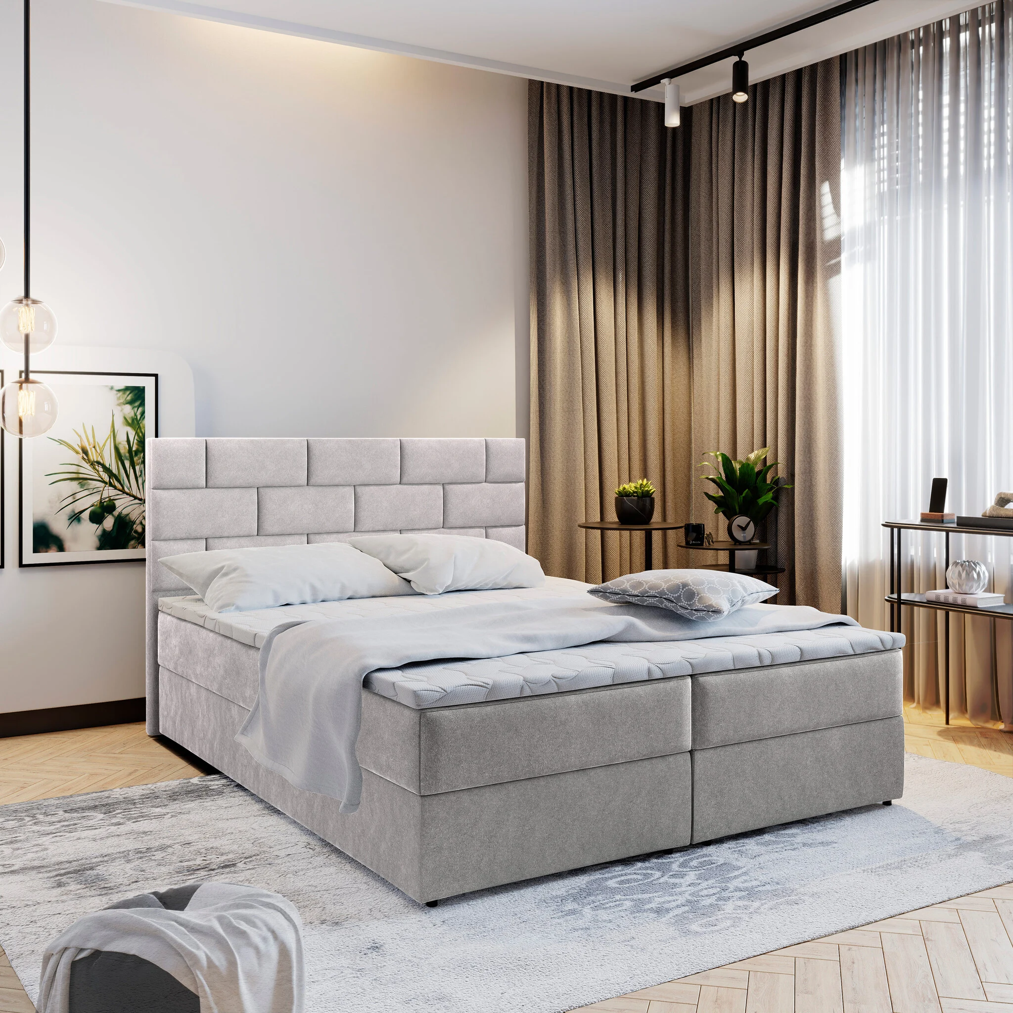 Boxspring Stone met opbergruimte - Hoofdbord met stone-look - Velvet