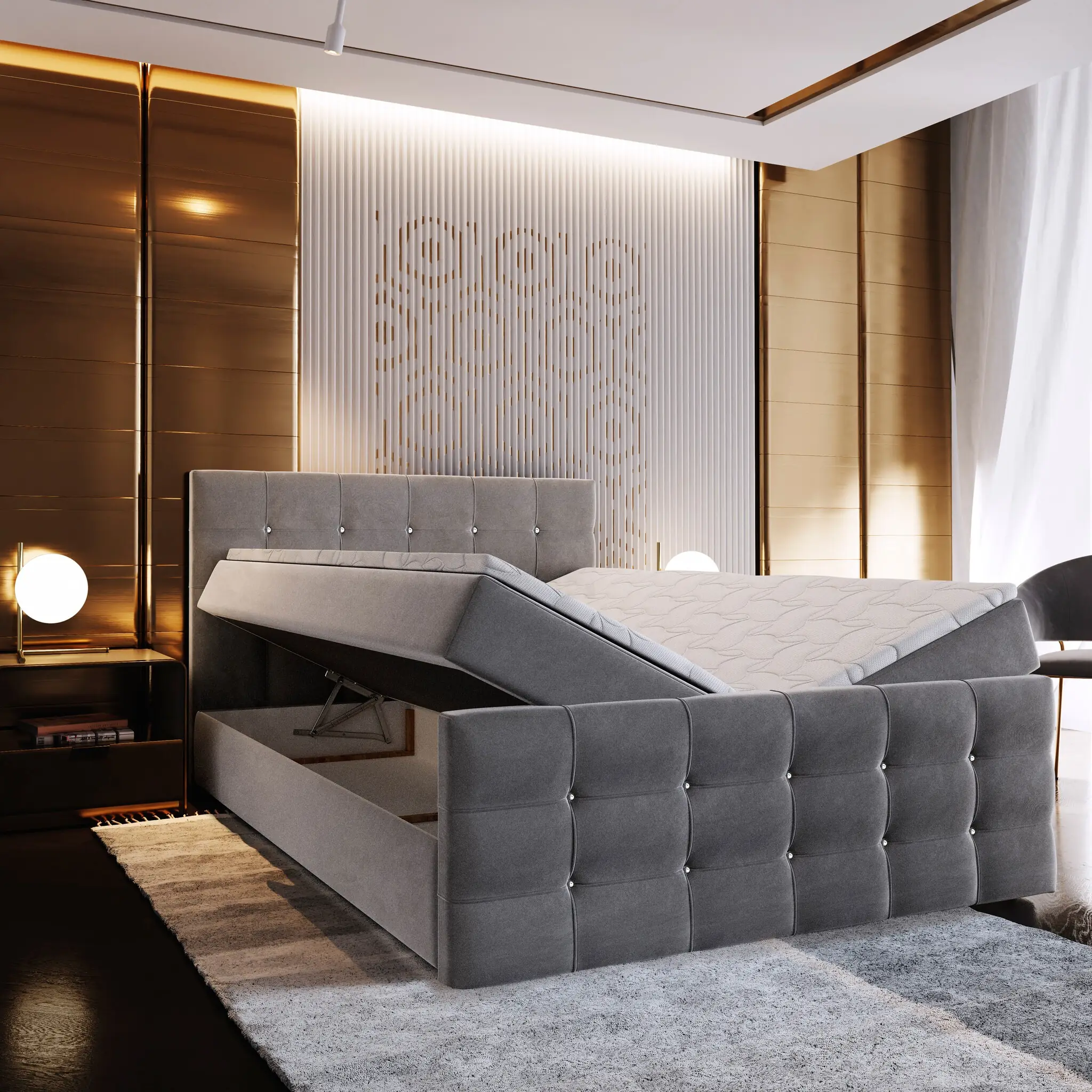 Boxspring Tiffany met Opbergruimte incl. voetbord - Velvet