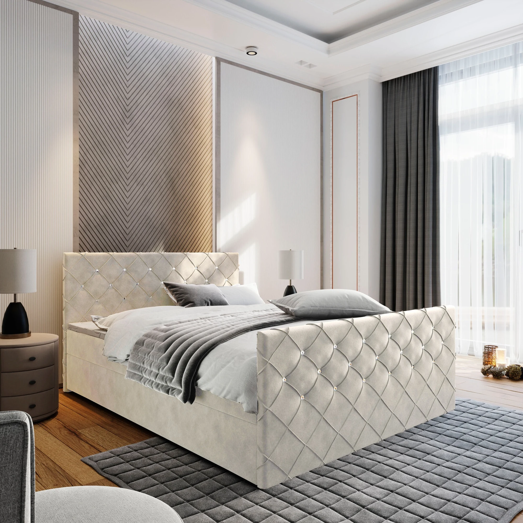 Boxspring Ruby met Opbergruimte incl. voetbord - Velvet