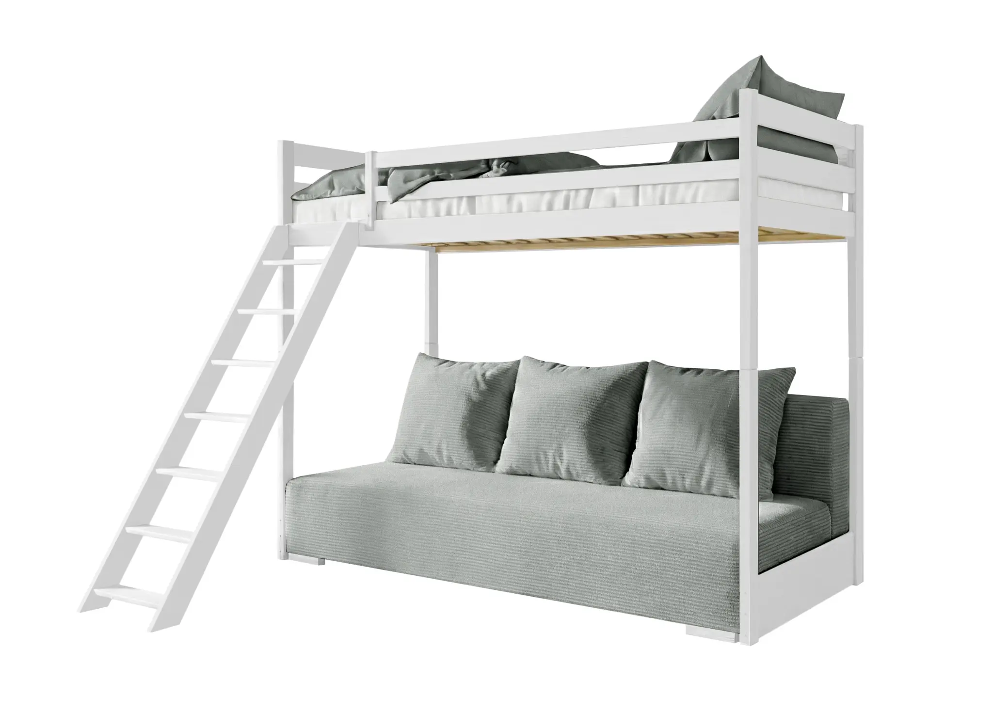 Hoogslaper met Slaapbank Soof - Wit / Ribstof Grijs - Direct Leverbaar!