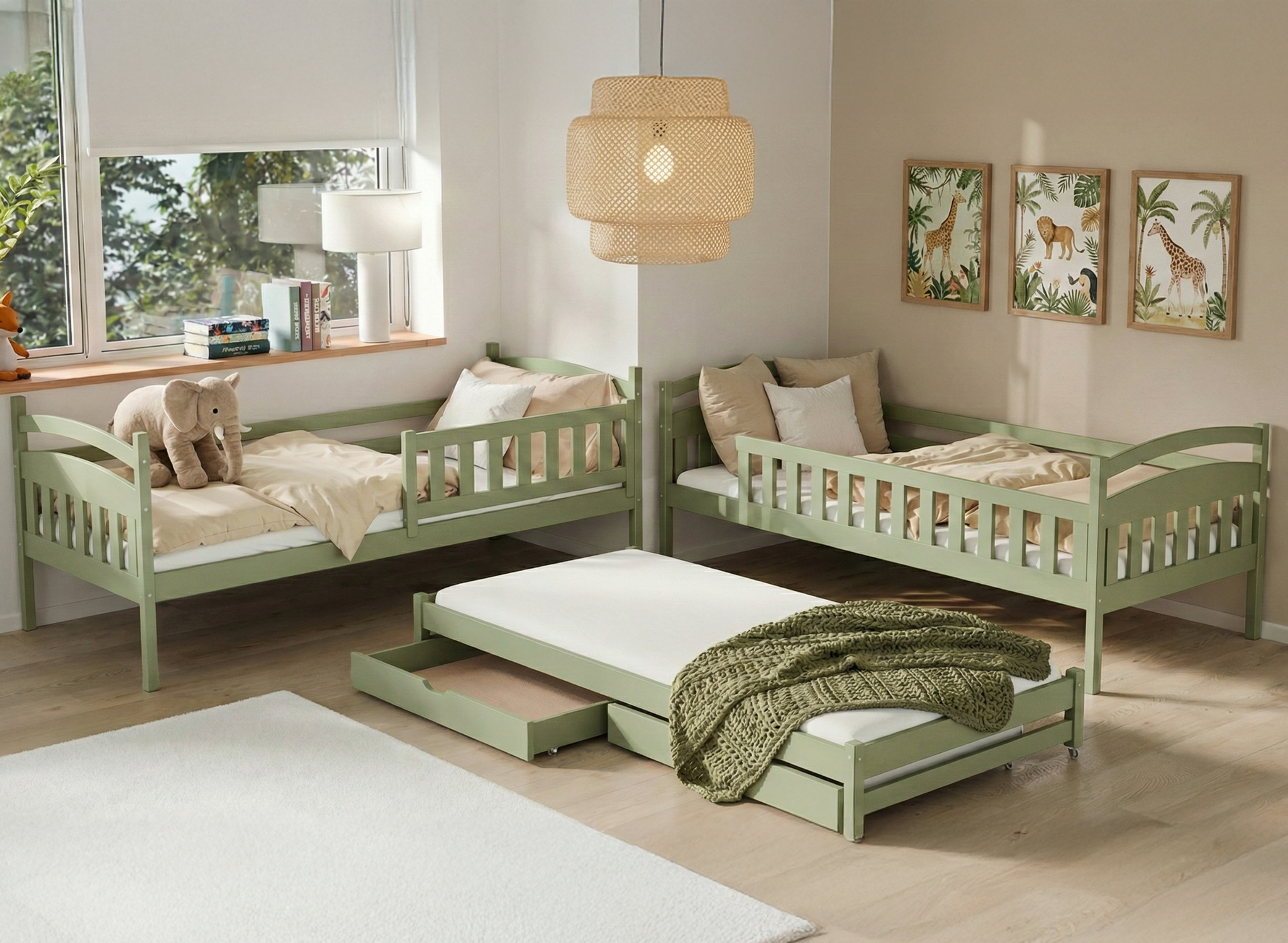 Stapelbed met Lade Bente - Groen - Direct Leverbaar!