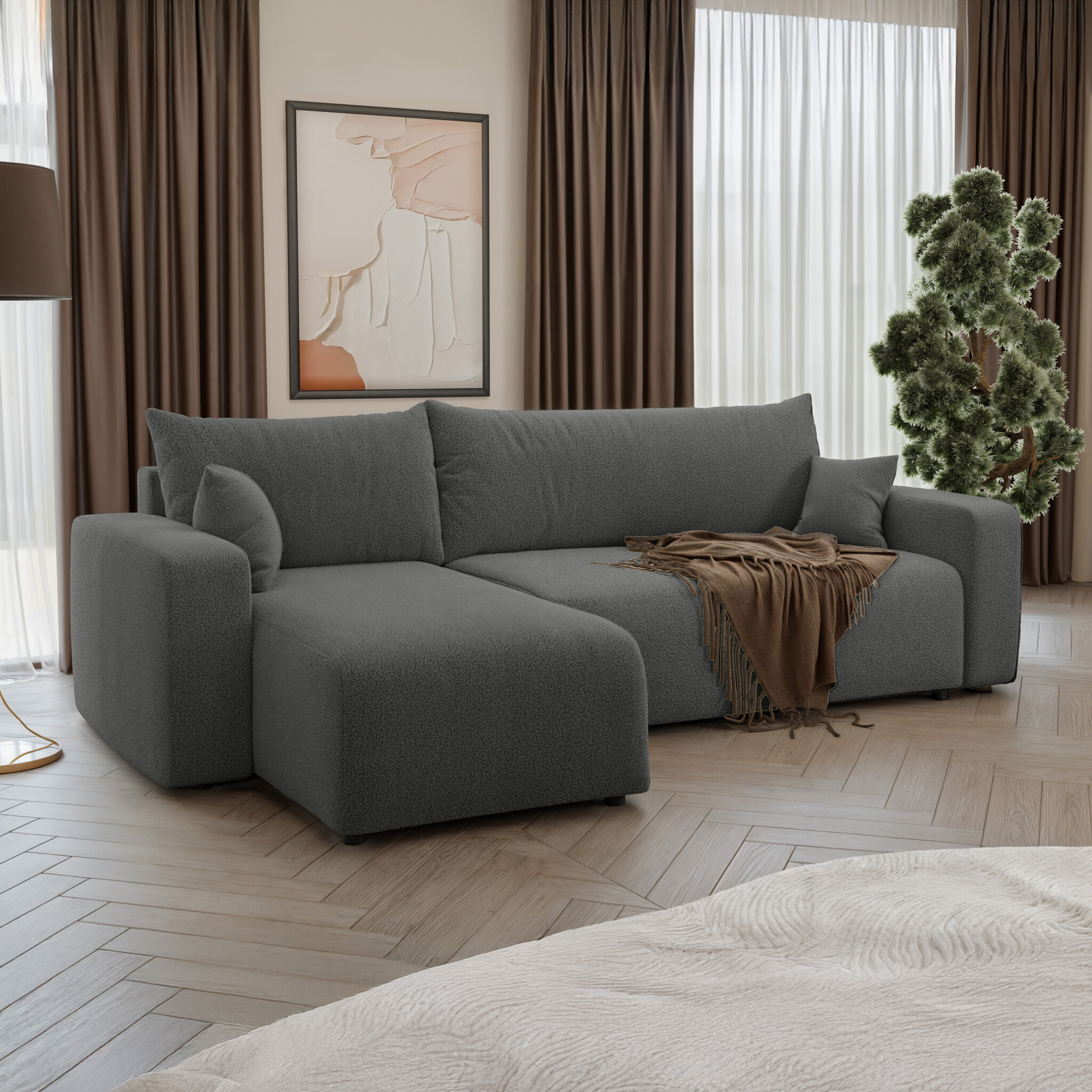 Hoekbank Palmero | Ribstof | Slaapbank met Opbergruimte