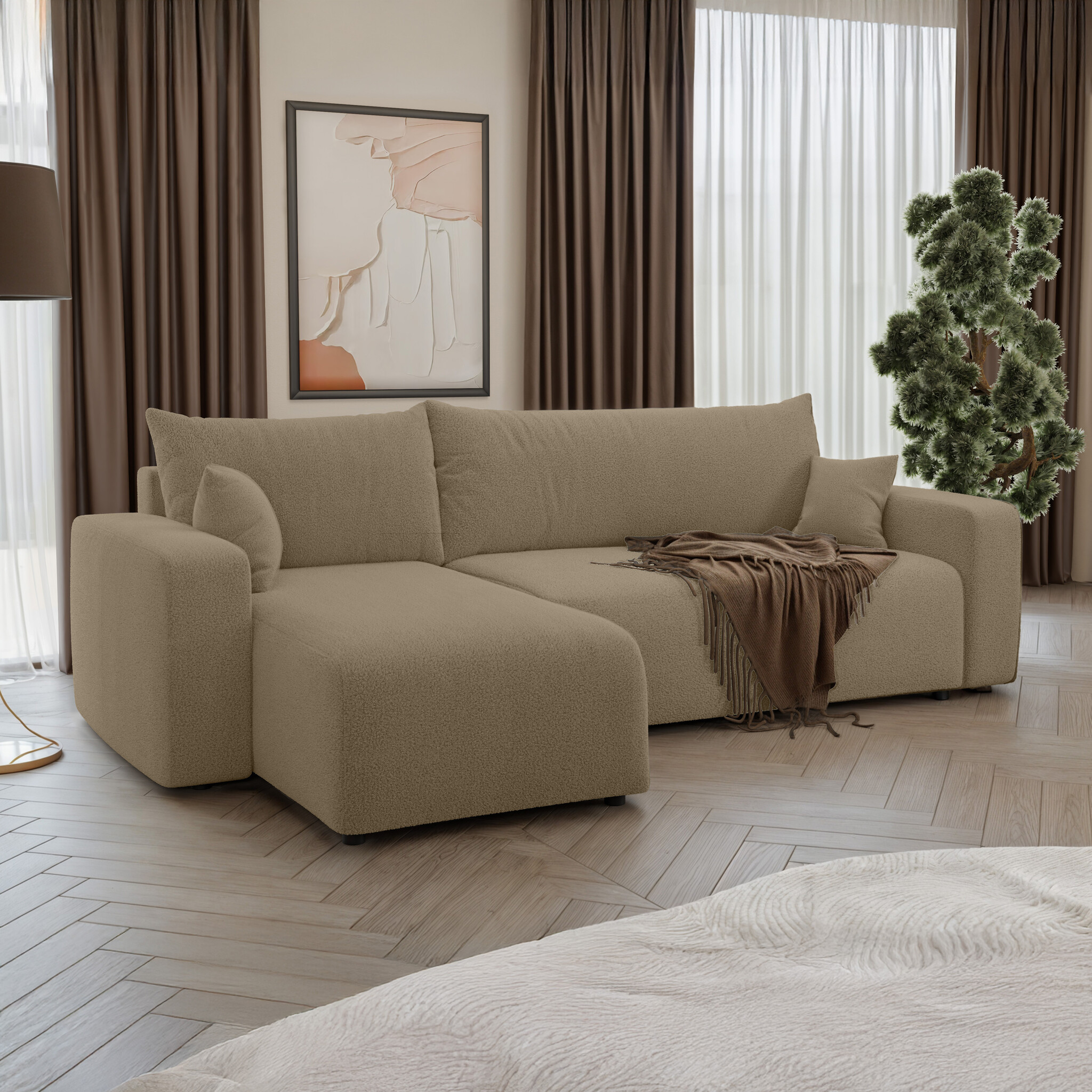 Hoekbank Palmero | Ribstof | Slaapbank met Opbergruimte