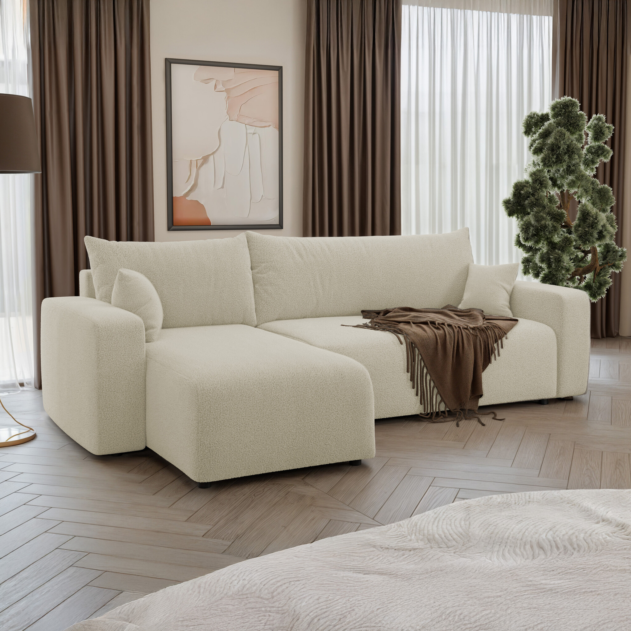 Hoekbank Palmero | Bouclé | Slaapbank met Opbergruimte