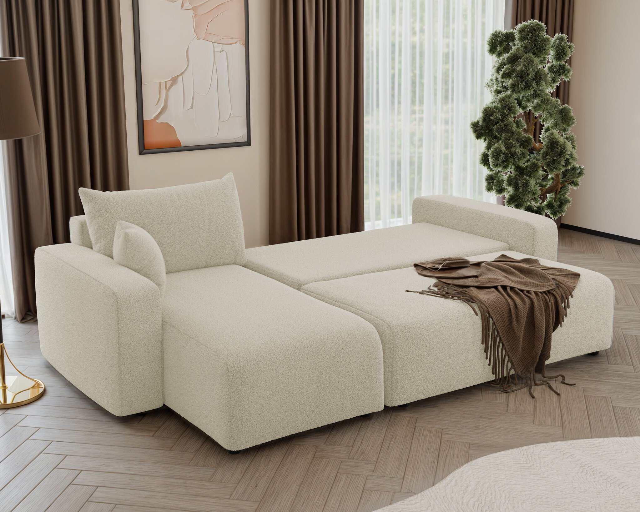 Hoekbank Palmero | Velvet | Slaapbank met Opbergruimte