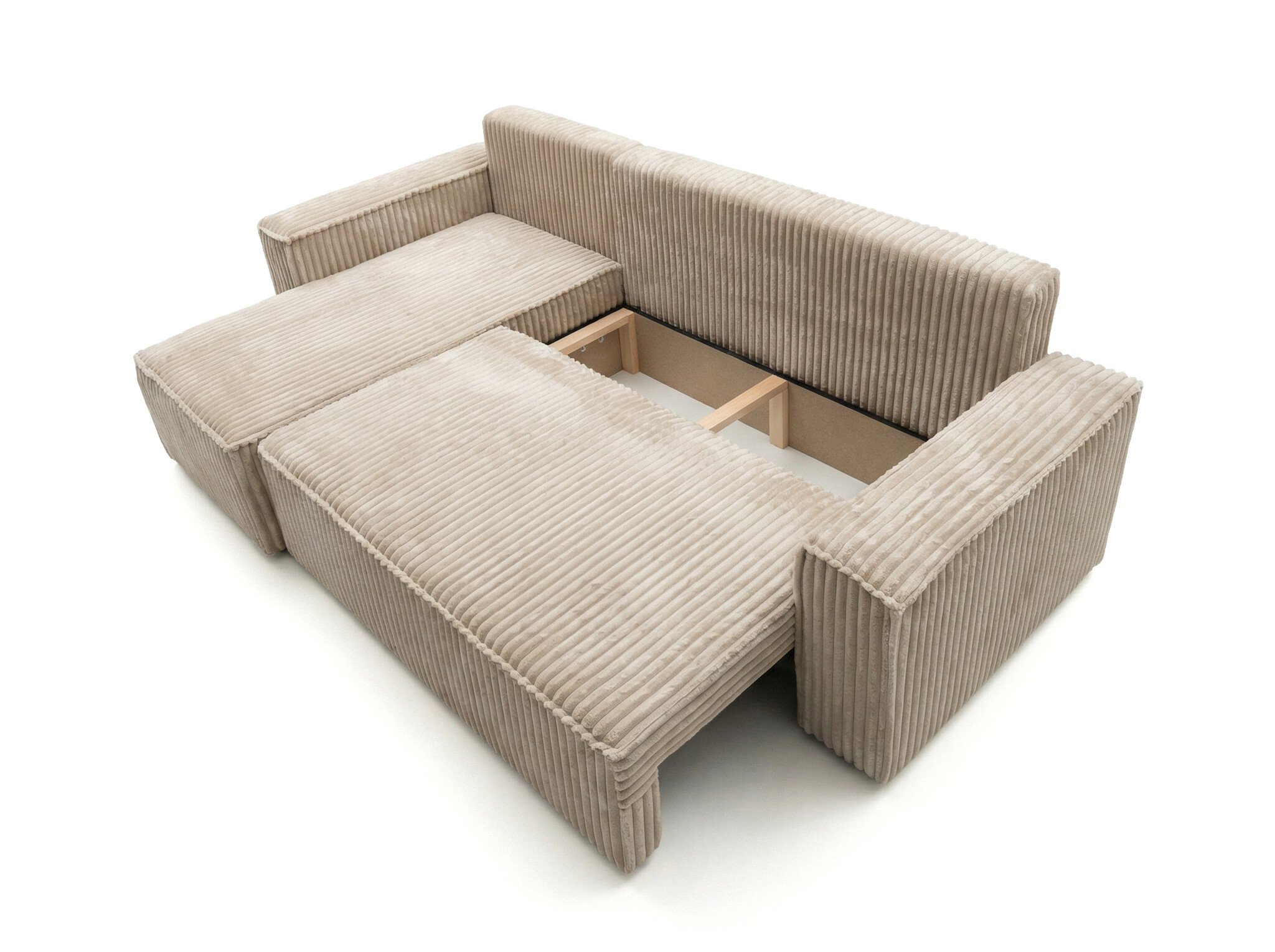 Hoekbank Kenzo | Ribstof Beige | Slaapbank met Opbergruimte