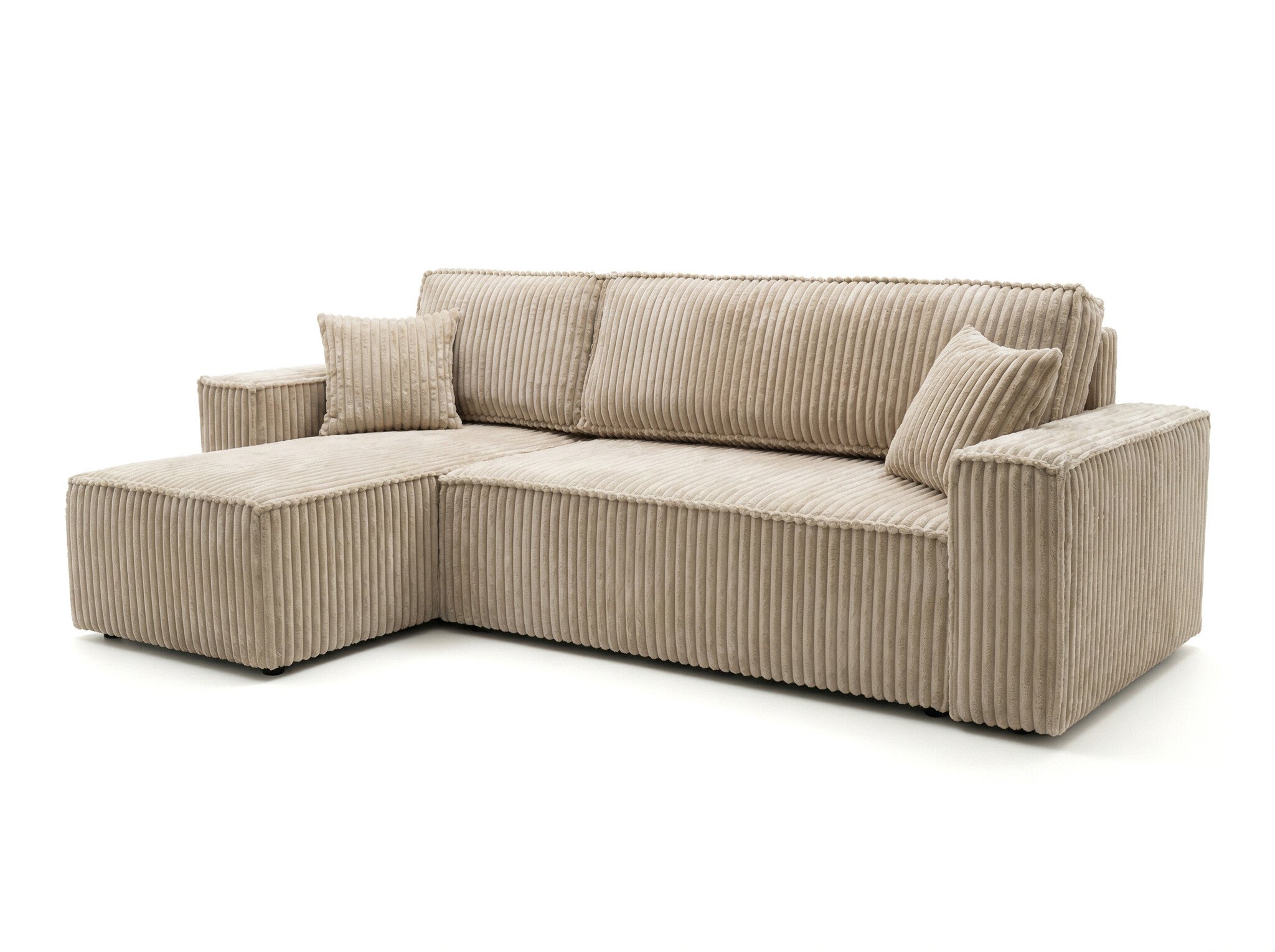 Hoekbank Kenzo | Ribstof Beige | Slaapbank met Opbergruimte