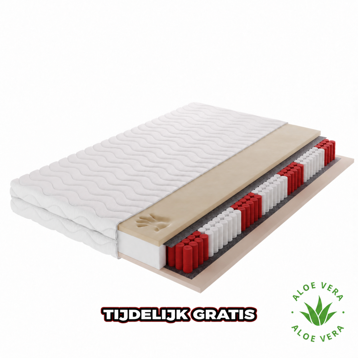 Pocketvering Matras Traagschuim 21 cm - GRATIS Aloë vera tijk
