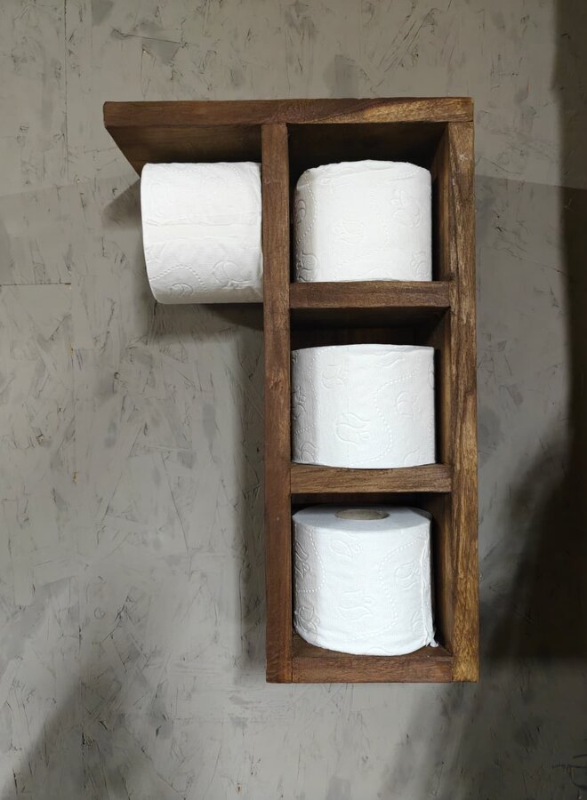 Toiletrolhouder Hout 3 Vakken – Landelijke Stijl