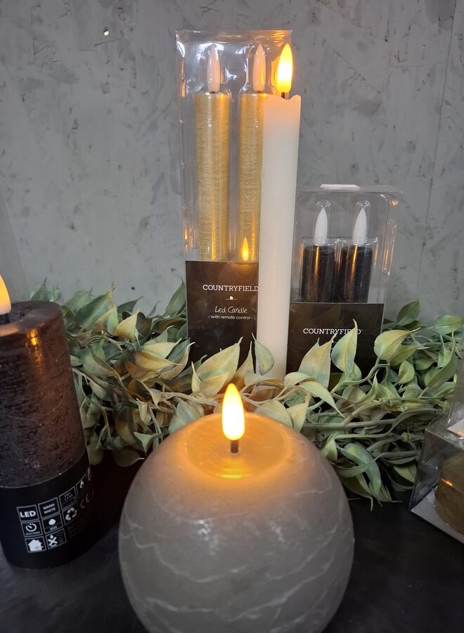 Grijze Ronde LED Kaars – Groot (Ø 10 × 11 cm)