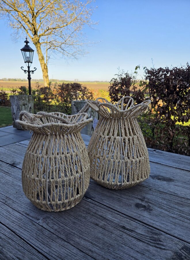Windlicht van Touw met Glas – Naturel