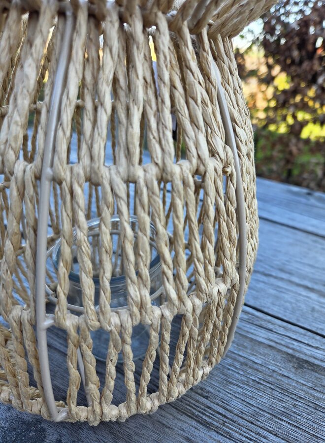 Windlicht van Touw met Glas – Naturel