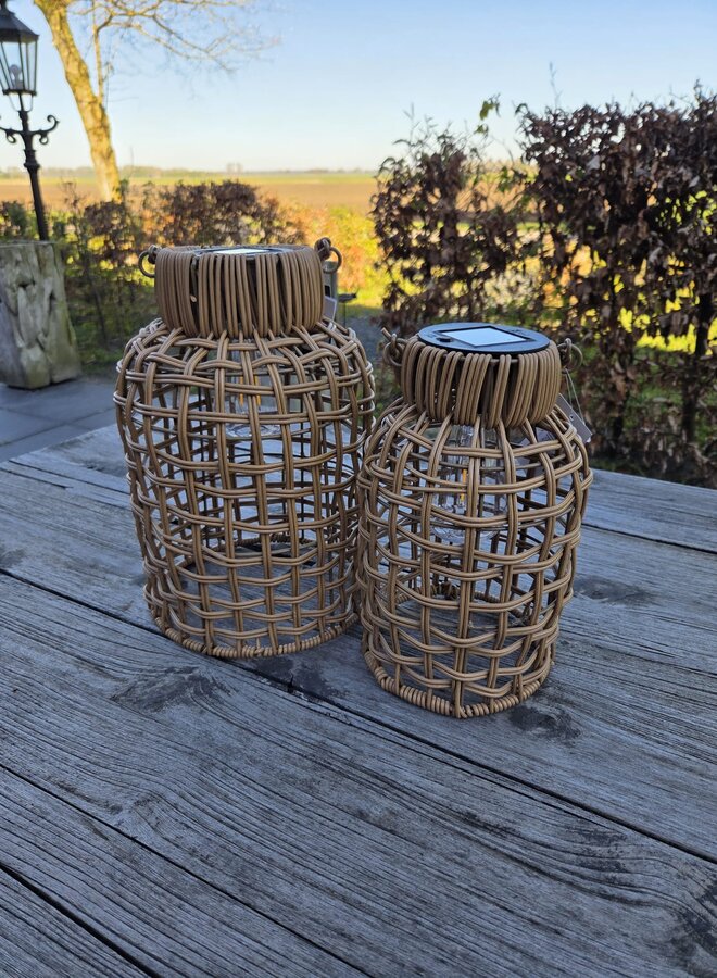 Solar Tafellantaarn Gevlochten Touw – LED – Klein – Naturel