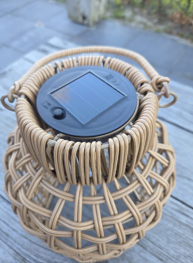 Solar Tafellantaarn Gevlochten Touw – LED – Klein – Naturel