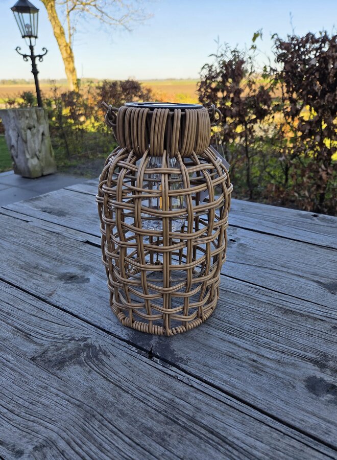 Solar Tafellantaarn Gevlochten Touw – LED – Klein – Naturel