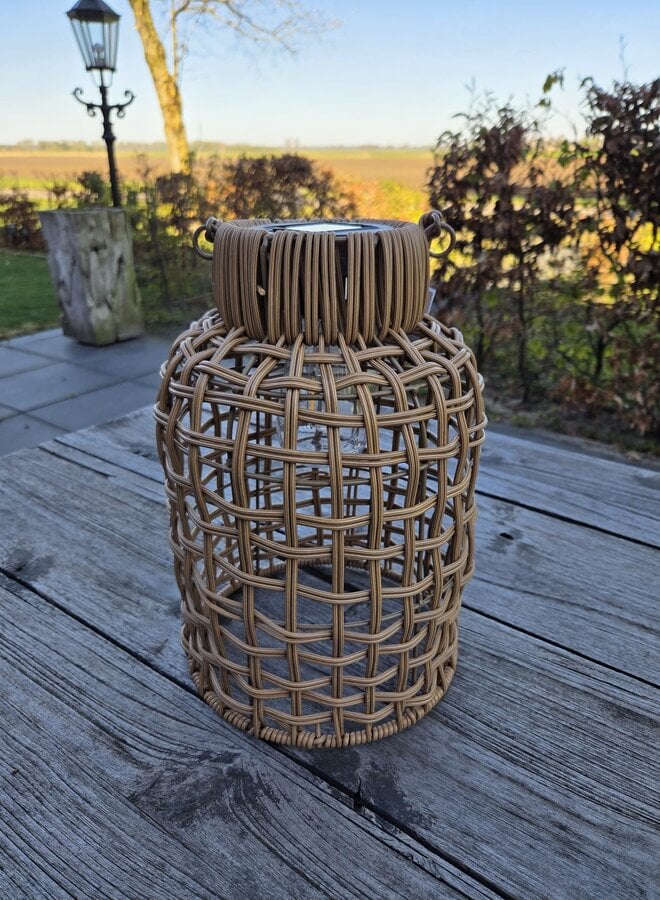 Solar Tafellantaarn Gevlochten Touw – LED – Groot – Naturel