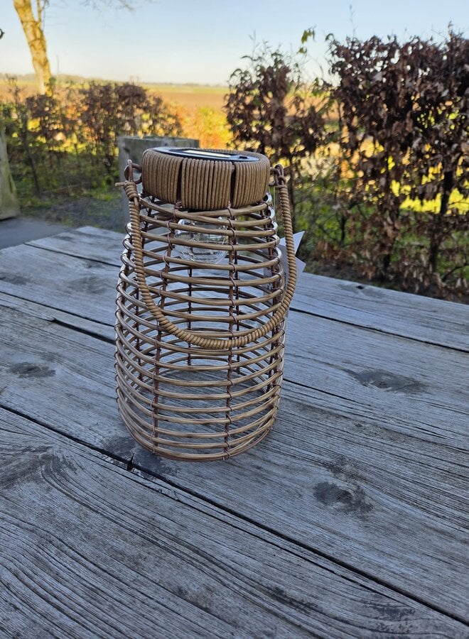 Solar Lantaarn Rond Gevlochten – LED – Klein – Naturel