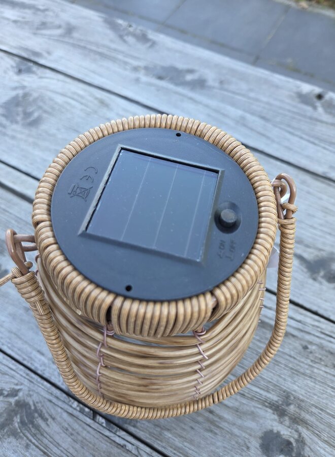 Solar Lantaarn Rond Gevlochten – LED – Klein – Naturel