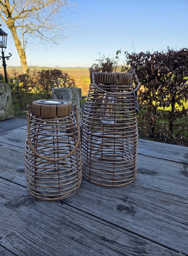 Solar Lantaarn Ovaal Gevlochten – LED – Groot – Naturel