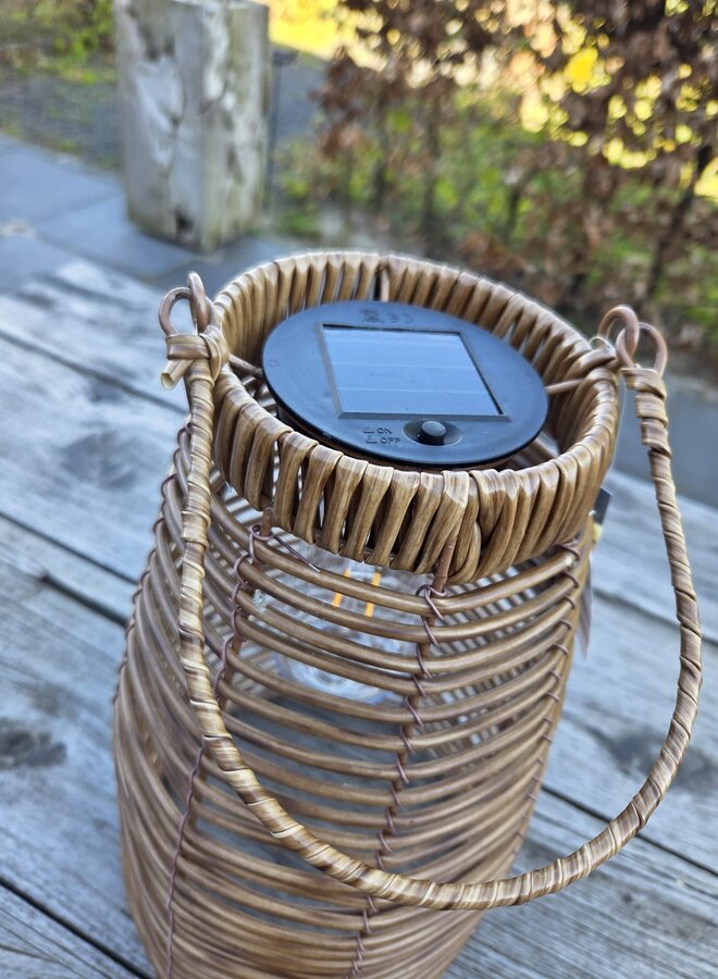 Solar Lantaarn Ovaal Gevlochten – LED – Groot – Naturel