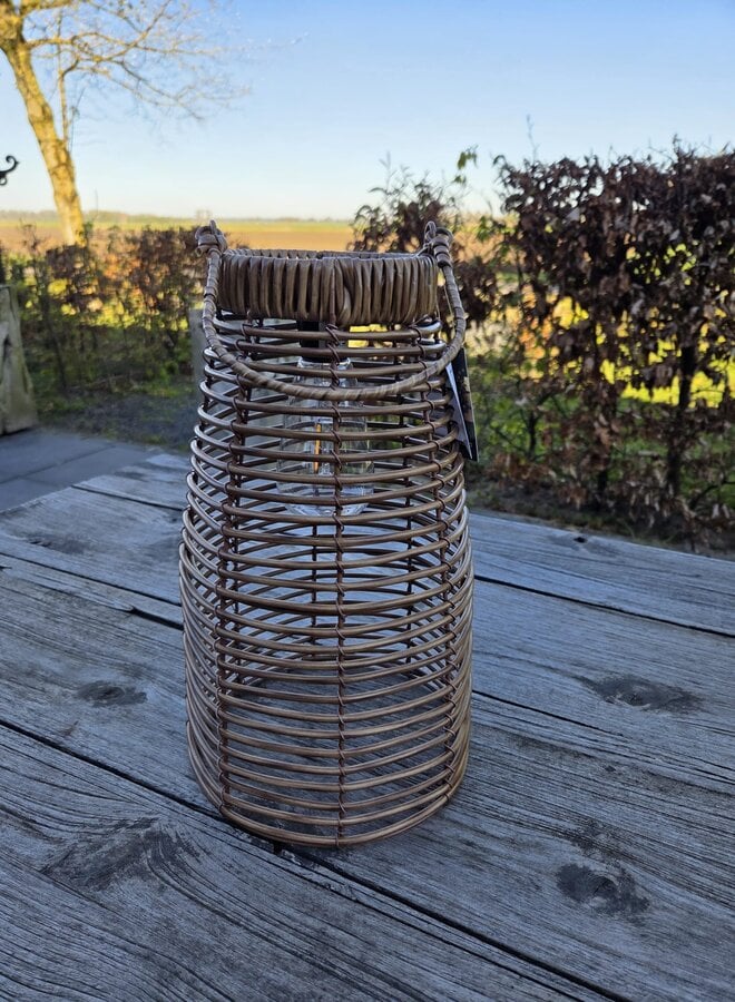 Solar Lantaarn Ovaal Gevlochten – LED – Groot – Naturel