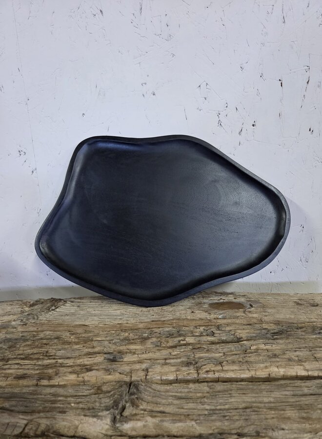 Organisch Dienblad Zwart – Hout – Ø 42 × 30 cm