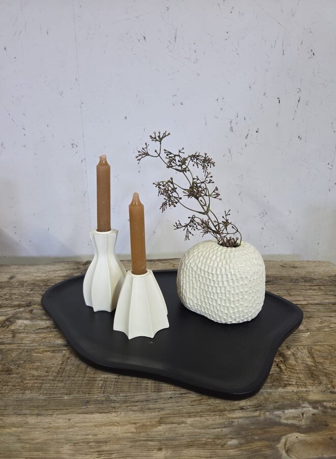 Organisch Dienblad Zwart – Hout – Ø 42 × 30 cm