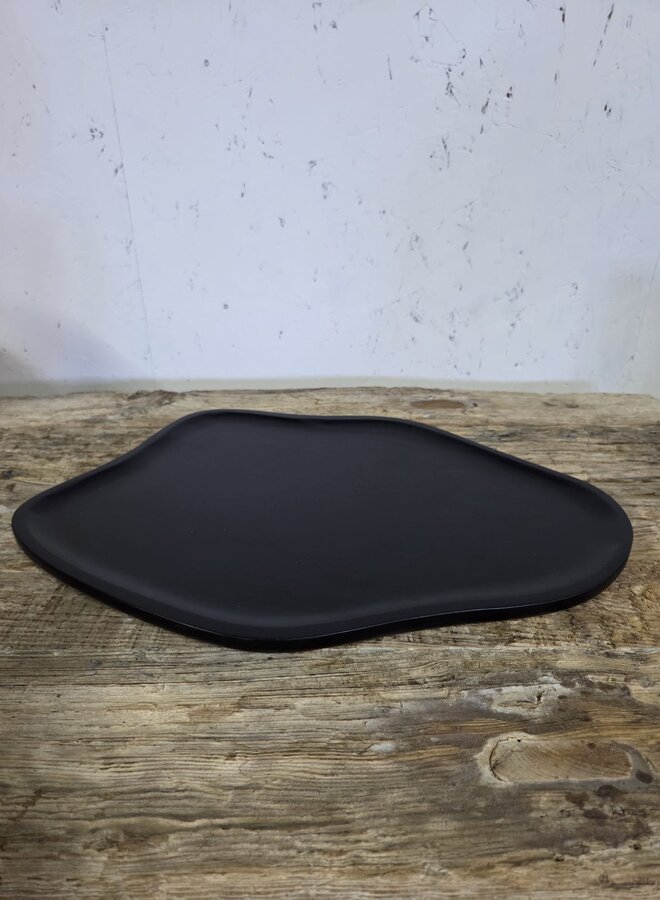 Organisch Dienblad Zwart – Hout – Ø 42 × 30 cm