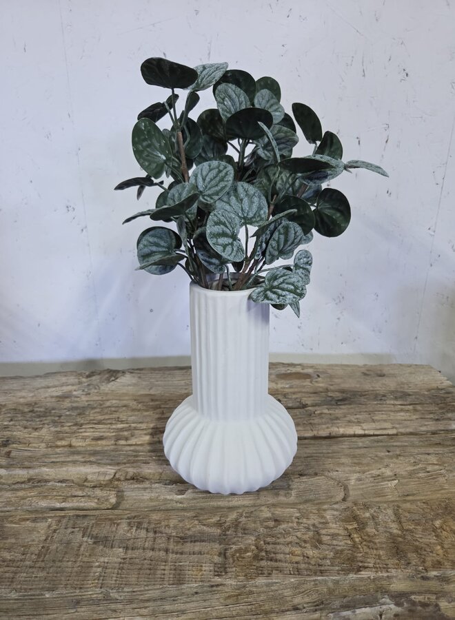 Geribbelde Vaas Wit – Compact – 21,5 cm