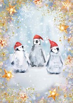 Blanco kerstkaart sneeuw pinguins