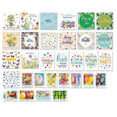 Verjaardag wenskaartenset 31 stuks