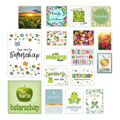 Beterschap wenskaartenset van 17 stuks