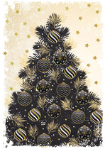 Kerstkaart kerstboom kerstballen