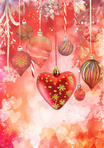 Kerstkaart liefde hartjes kerstballen