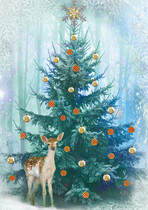 Kerstkaart kerstboom hert