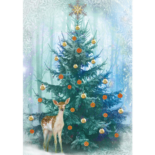 Kerstkaart kerstboom hert